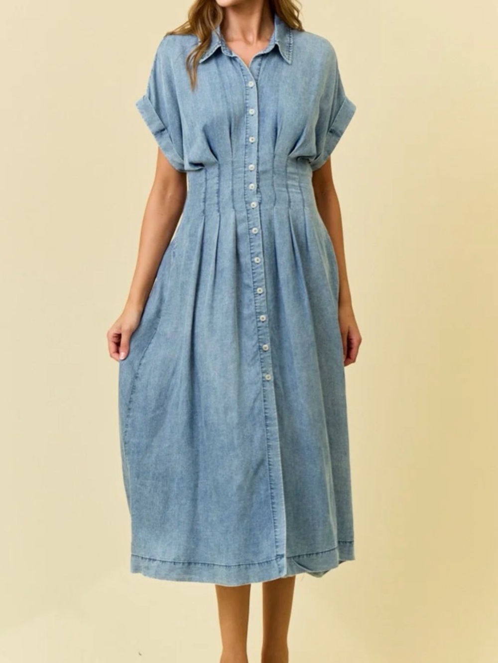 Light Wash Denim Maxi Dress